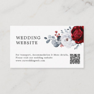 Royal Red White Silver Boho Bröllop webbplats QR Tilläggskort