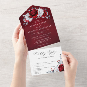 Royal Red White Silver Metallic Blommigt Bröllop