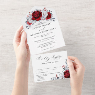 Royal Red White Silver Metallic Blommigt Bröllop a