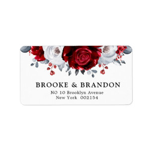 Royal Red White Silver Metallic Blommigt Bröllop Adressetikett