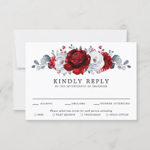 Royal Red White Silver Metallic Blommigt Bröllop OSA Kort