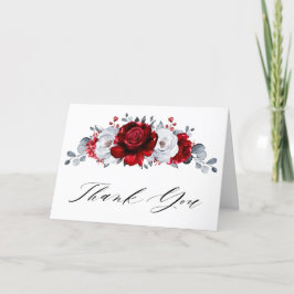 Royal Red White Silver Metallic Blommigt Bröllop Tack Kort