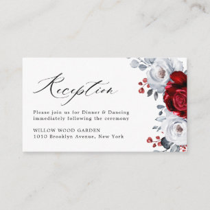 Royal Red White Silver Metallic Blommigt Bröllop Tilläggskort