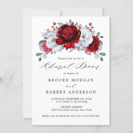 Royal Red White Silver Metallic Rehearsal Middag Inbjudningar