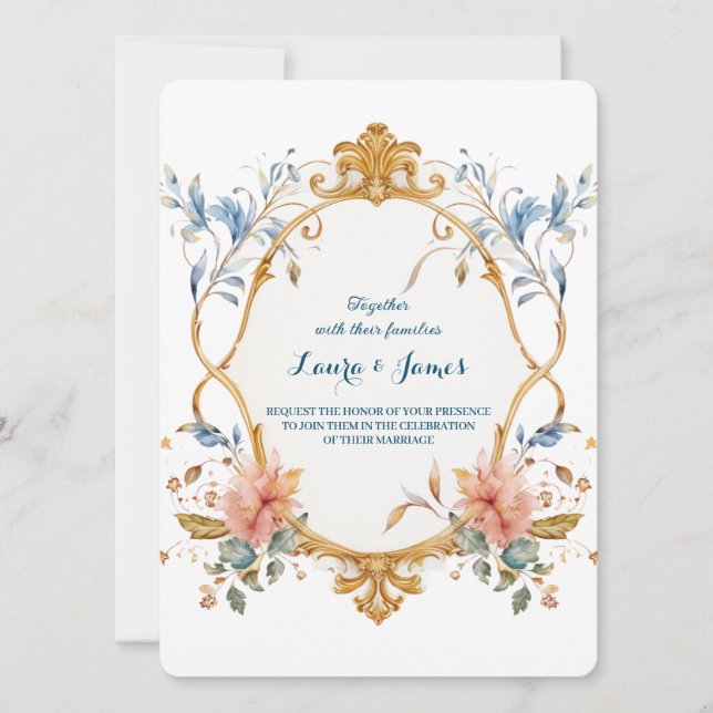 Royal Regal Elegance Floral Golden Ornate Wedding Inbjudningar (Framsida)