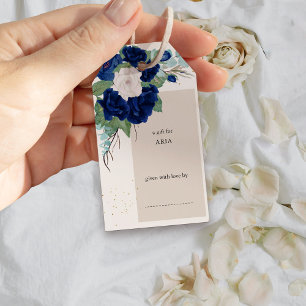 Royal Ro Blue Ivory Blommigt Visning Shower Presentetikett