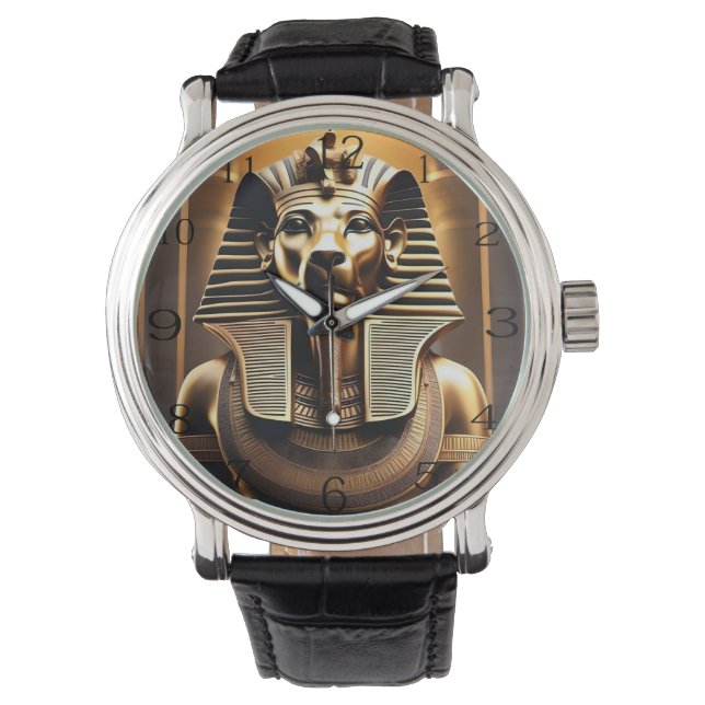 **"Royal Roar: Golden Pharaoh Lejon"** Armbandsur (Framsida)