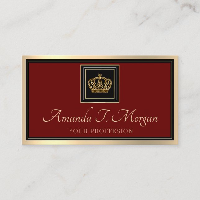 Royal: Röda mattan Bröllop Golden Krona Ram Visitkort (Framsida)