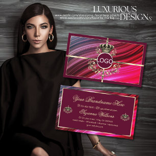 Royal Rosa Burgundy Guld Krona med Logotyp Nobly Visitkort
