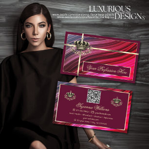 Royal Rosa Burgundy Guld Krona med QR-kod Nobly Visitkort