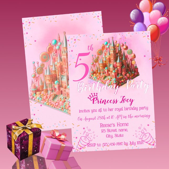 Royal Rosa Candy Castle Birthday-inbjudan Inbjudningar (Skapare uppladdad)