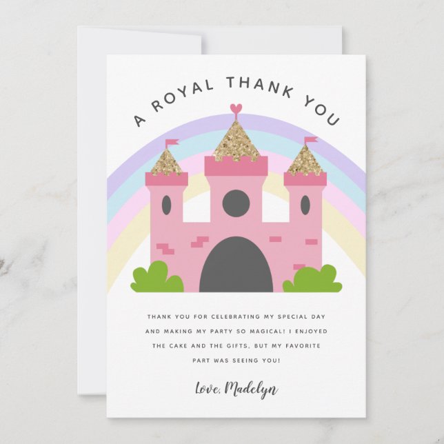 Royal Rosa Guld Castle Födelsedagsfest Tack Kort (Framsida)