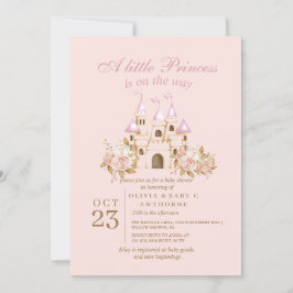 Royal Rosa Guld Castle Princess Baby Shower Inbjudningar
