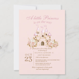 Royal Rosa Guld Castle Princess Baby Shower Inbjudningar