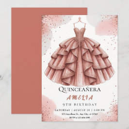 Royal  Rosa & Ro Guld Quinceañera Inbjudningar