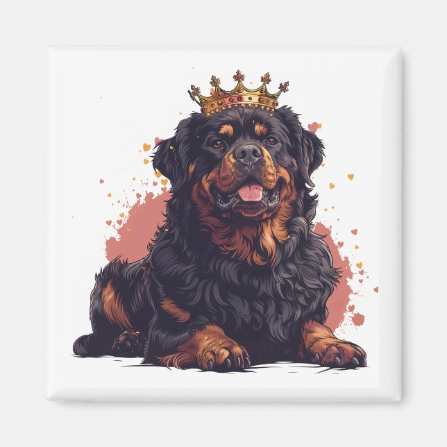 Royal Rottweiler Hund Queen Krona Magnet (Framsidan)