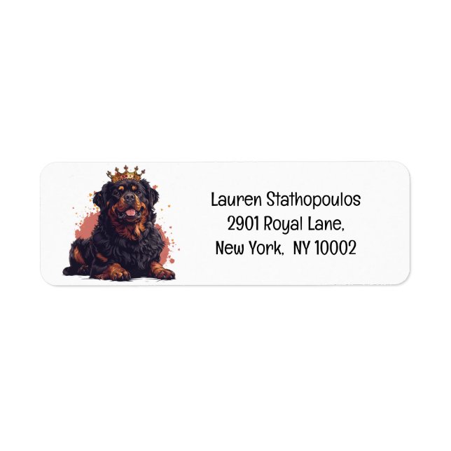 Royal Rottweiler Hund Queen Krona Returadress Etikett (Framsidan)