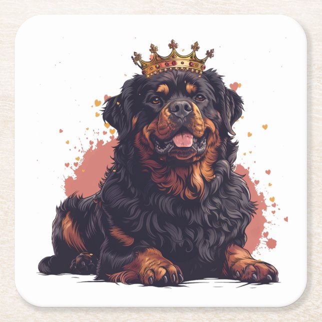 Royal Rottweiler Hund Queen Krona Underlägg Papper Kvadrat (Framsidan)