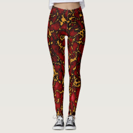 Royal Ruby Red och Guld Marble Struktur design Leggings