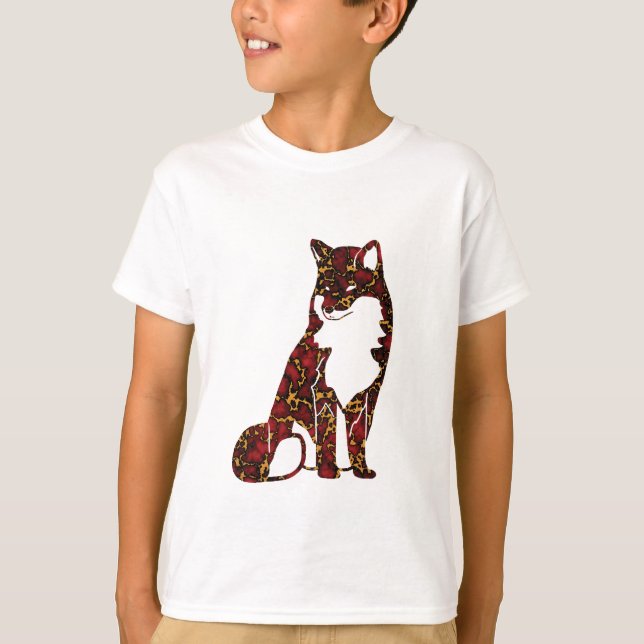 Royal Ruby Red och Guld Marble Struktur på räv T Shirt (Framsida)