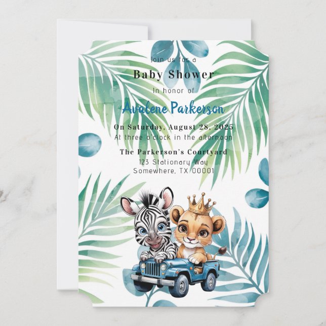 Royal Safari Ride Boy Baby Shower Inbjudningar (Framsida)