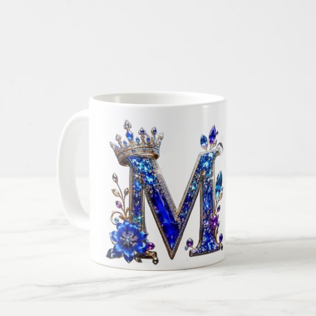 Royal Safir Kristall M Kronmonogram Kaffemugg (Framsida vänster)