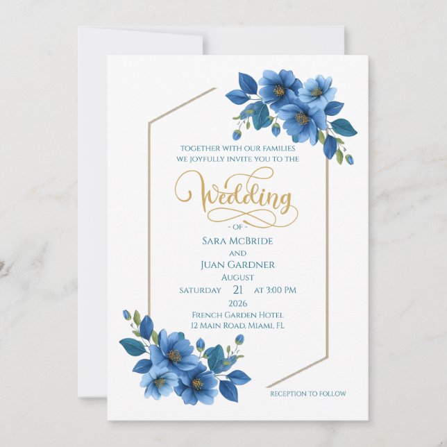 Royal Sapphire Floral Wedding Invitation Inbjudningar (Framsida)