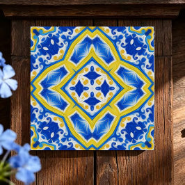 Royal Sapphire Luxurious Blue and Gold Geometric  Kakelplatta