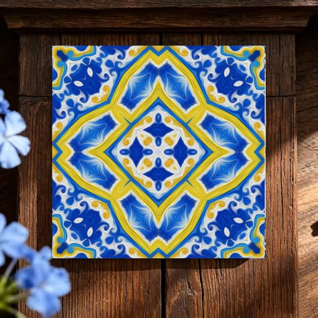 Royal Sapphire Luxurious Blue and Gold Geometric  Kakelplatta (Skapare uppladdad)