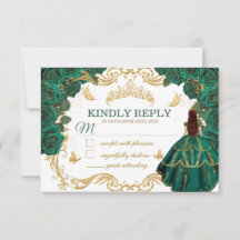 Royal Smaragdgrön Guld Quinceañera RSVP-kort