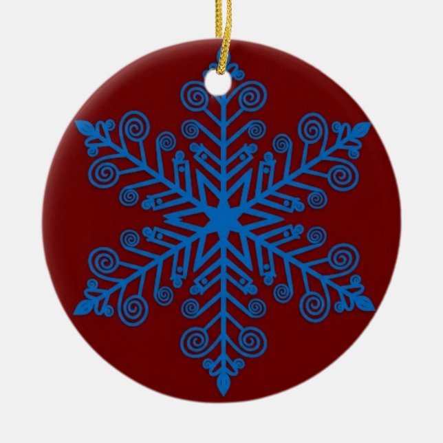 Royal Snowburst — Blue Holiday Snowflake Julgransprydnad Keramik (Framsidan)
