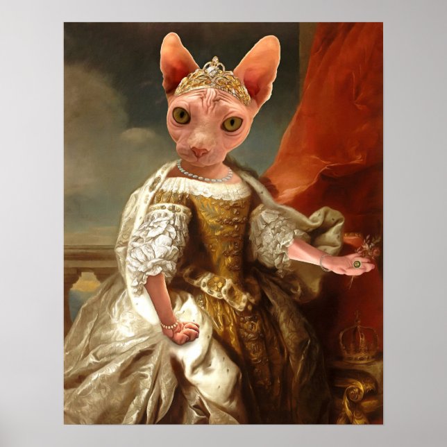Royal Sphynx Cat Queen Porträtt Poster (Framsidan)