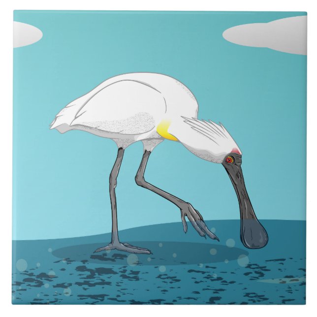 Royal Spoonbill NZ-fågel Kakelplatta (Framsidan)