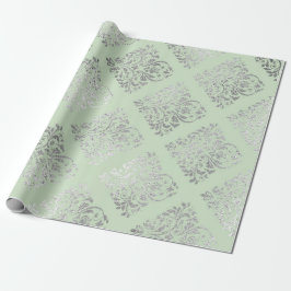 Royal Squares Damask Mint Grönt Silver Vip Presentpapper