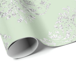 Royal Squares Damask Mint Grönt Silver Vip Presentpapper