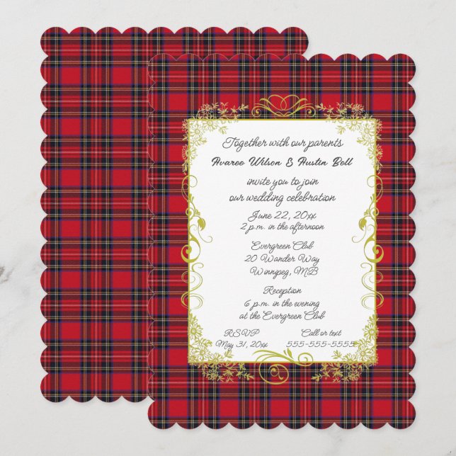 Royal Stewart Original Tartan med Guld Ram Inbjudningar (Fram/baksida)