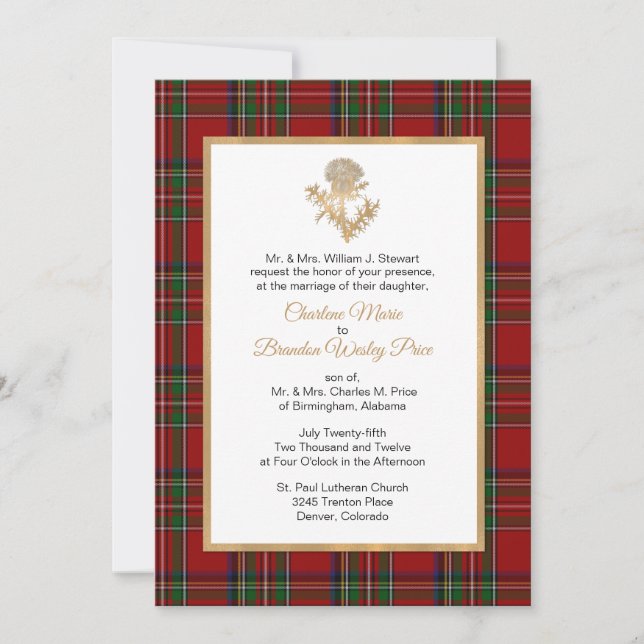 Royal Stewart Play Thistle Wedding bjudande Inbjudningar (Framsida)