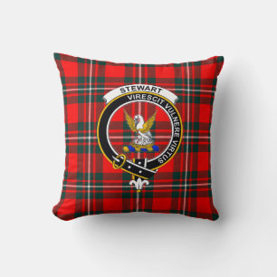 Royal Stewart Tartan med klanemblem och valspråk T Kudde
