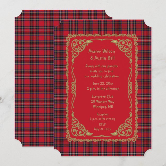 Royal Stewart Tartan Play Bröllop Inbjudningar (Fram/baksida)