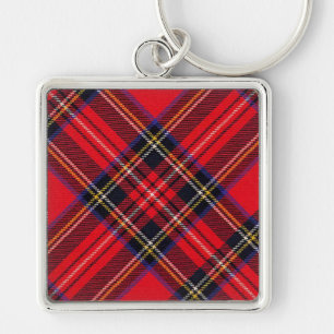 Royal Stewart tartan röd svart pläd Fyrkantig Silverfärgad Nyckelring