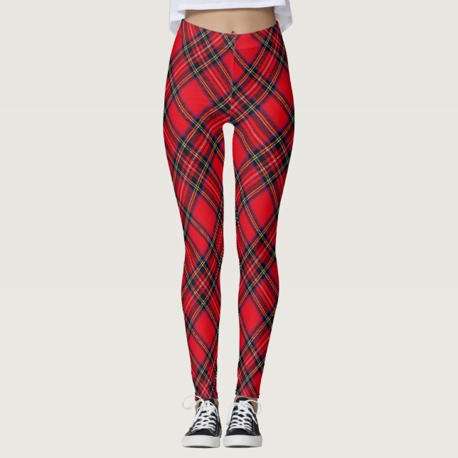 Royal Stewart tartan röd svart pläd Leggings (Framsida)