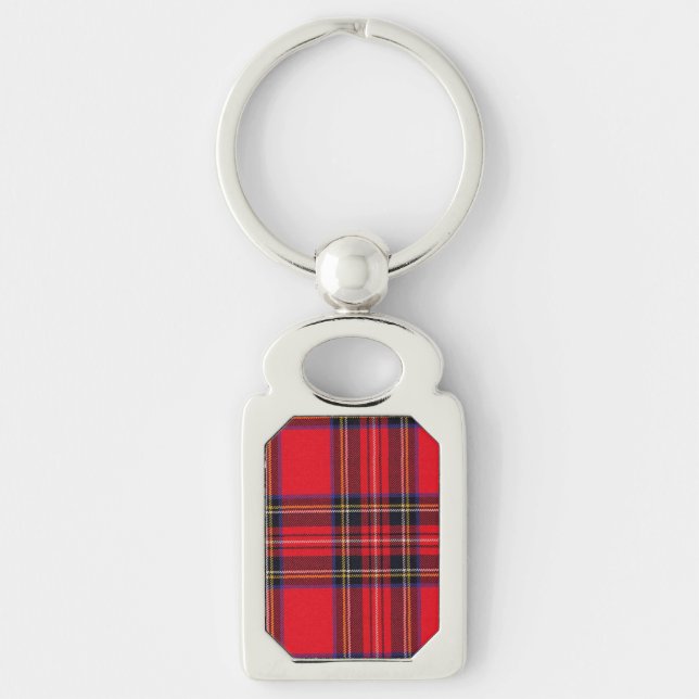 Royal Stewart tartan röd svart pläd Rektangulärt Silverfärgad Nyckelring (Framsidan)