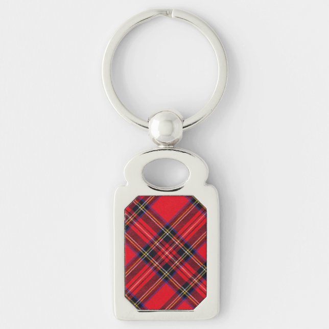 Royal Stewart tartan röd svart pläd Rektangulärt Silverfärgad Nyckelring (Framsidan)