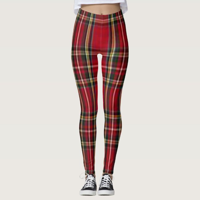 Royal Stewart-tartan röda svarta rutiga Leggings (Framsida)