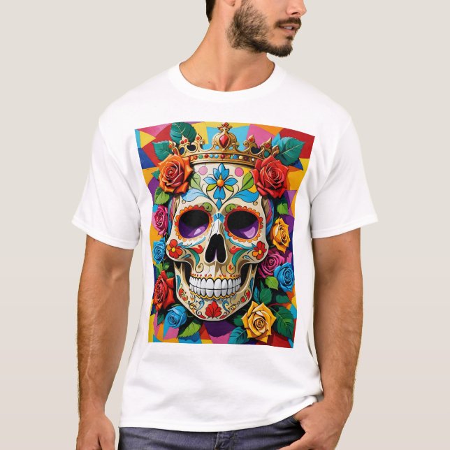 Royal Sugar Skull Art T-Shirt med färgat Ro (Framsida)