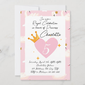 Royal Svan Princess Rosa Girl Födelsedagsfest Invi Inbjudningar