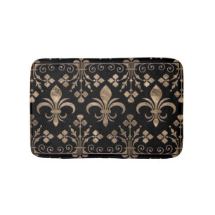 Royal svart och guld Fleur-de-lis-ornament Badrumsmatta