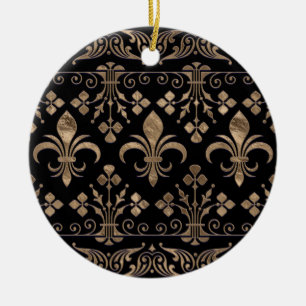 Royal svart och guld Fleur-de-lis-ornament Julgransprydnad Keramik