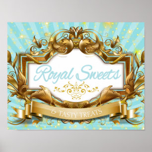 Royal Sweets and Tasty Treats Blue and Guld Sign Poster