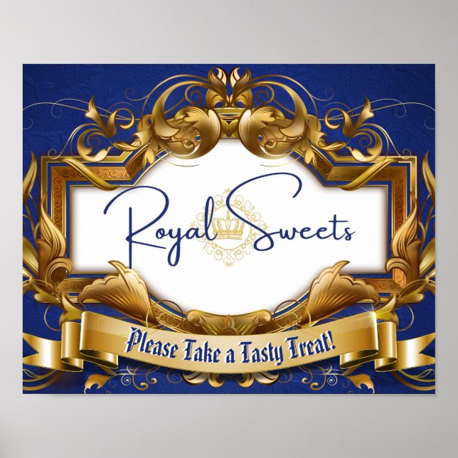 Royal Sweets Blue & Guld Elegant Candy Buffet Sign Poster (Framsidan)